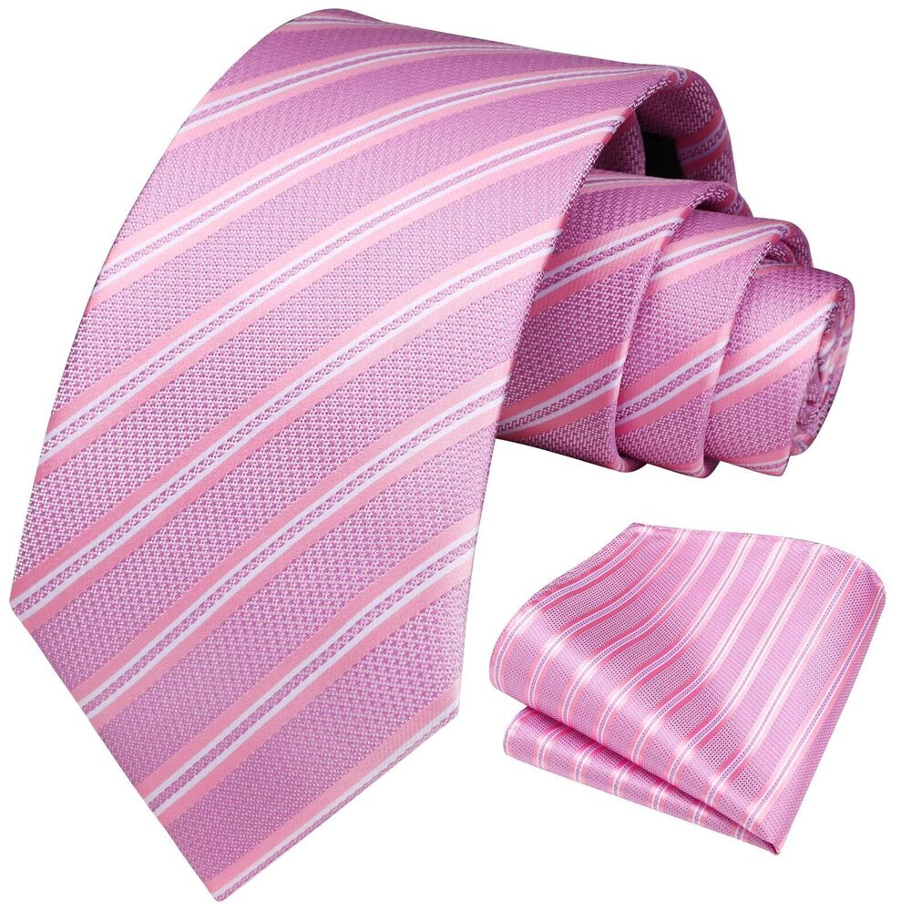 2101 Tie Pink Stripe Tie and Pocket Square Set Formal Light Pink Striped